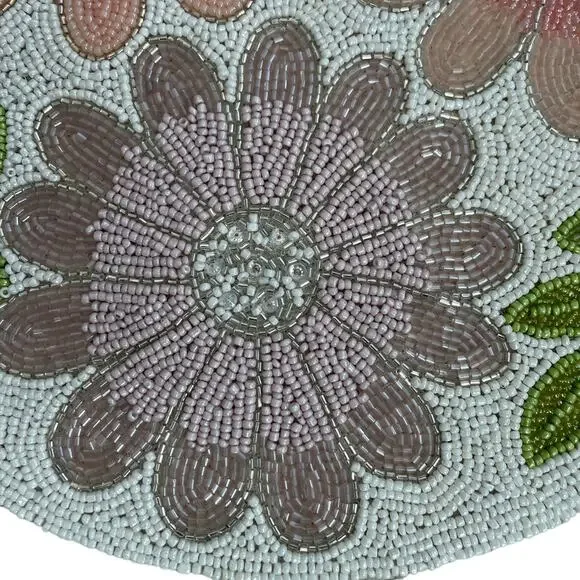 TAHARI HOME Hand Glass Beaded Round Placemat Charger 15" Pop of Color Floral NEW